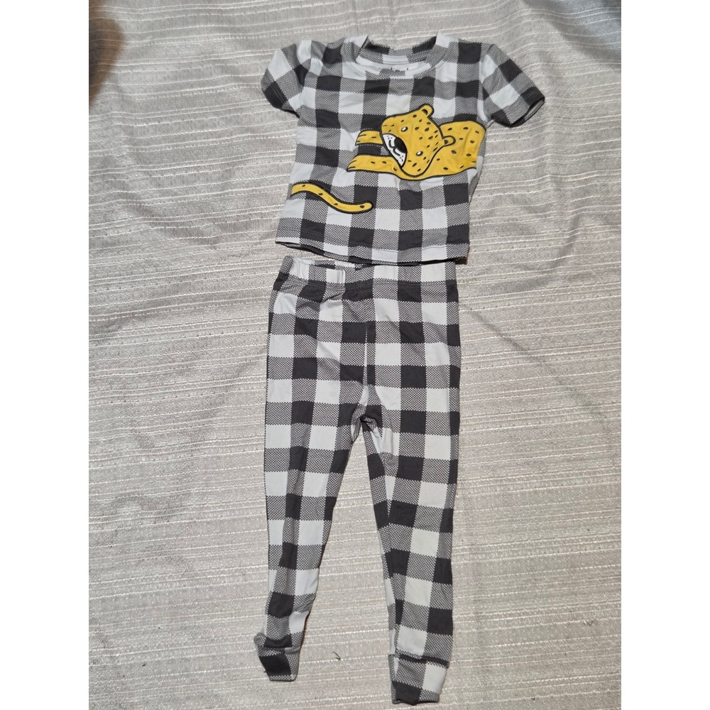 Mick Mack Ltd Kids 18M Buffalo Plaid Leopard Pajama Set Black White 2 Piece